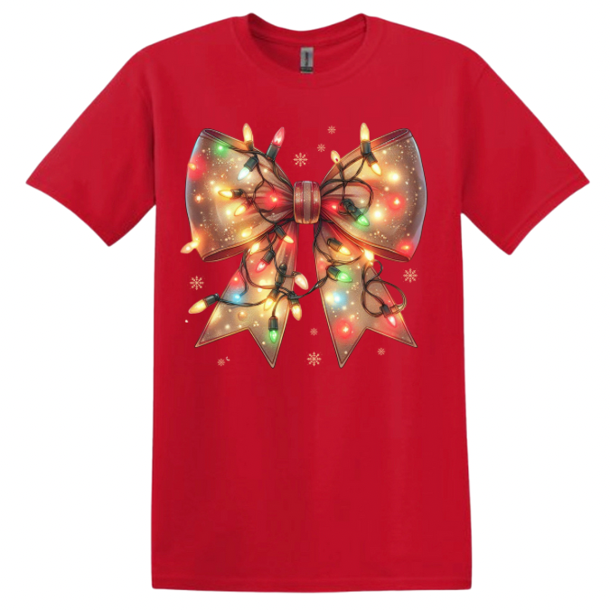 Holiday Lights Bow Sweatshirt or T-shirt Shirts & Tops Rose's Colored Designs Red T-shirt Small