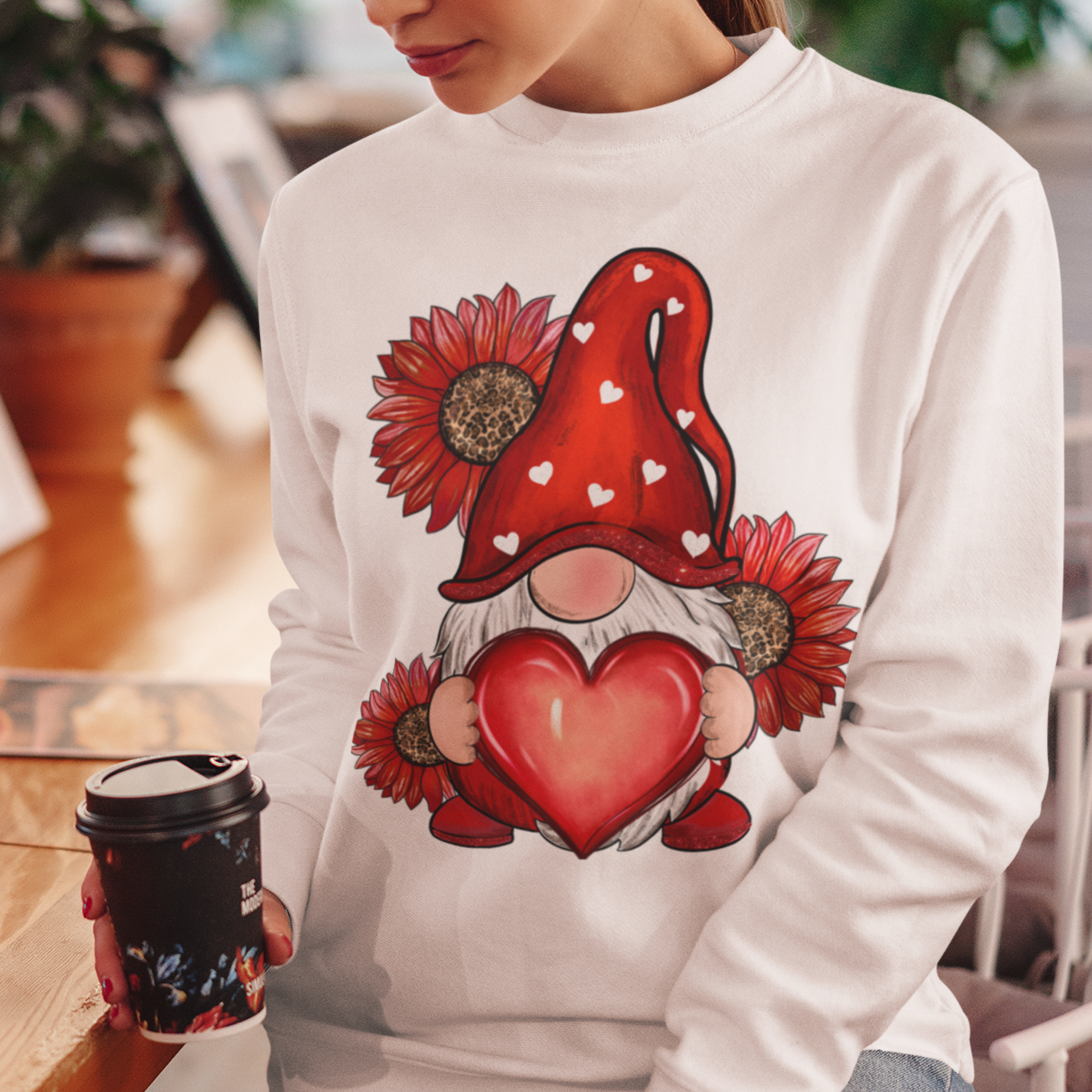 Gnome With Love Tshirt or Sweatshirt Sweatshirt Rose's Colored Designs Sweatshirt White Small