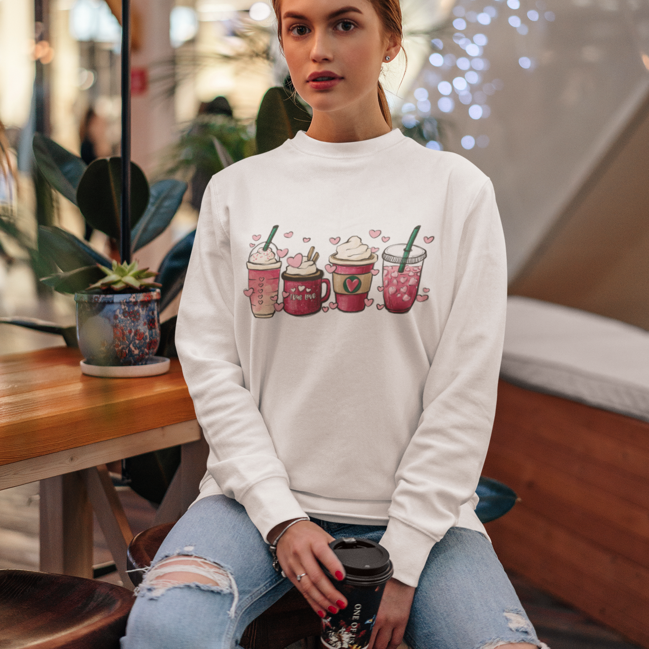 Coffe Lover Valentine Sweatshirt or Tshirt Sweatshirt Rose's Colored Designs   