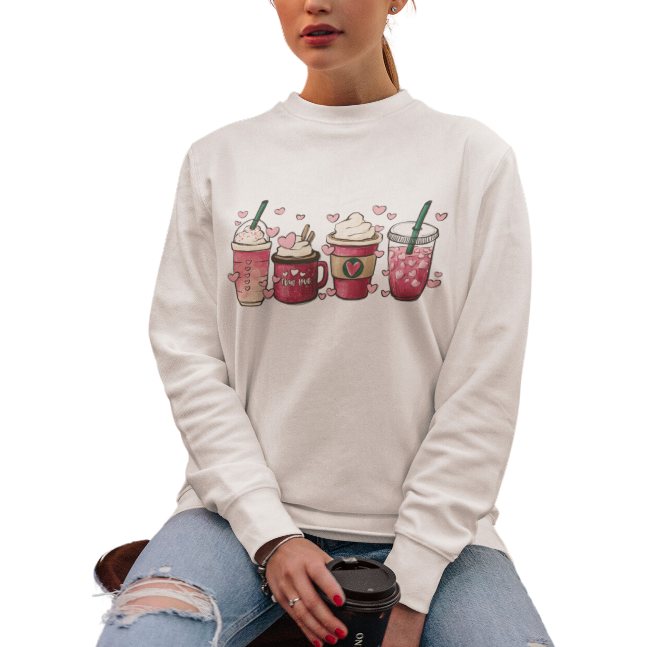 Coffe Lover Valentine Sweatshirt or Tshirt Sweatshirt Rose's Colored Designs   