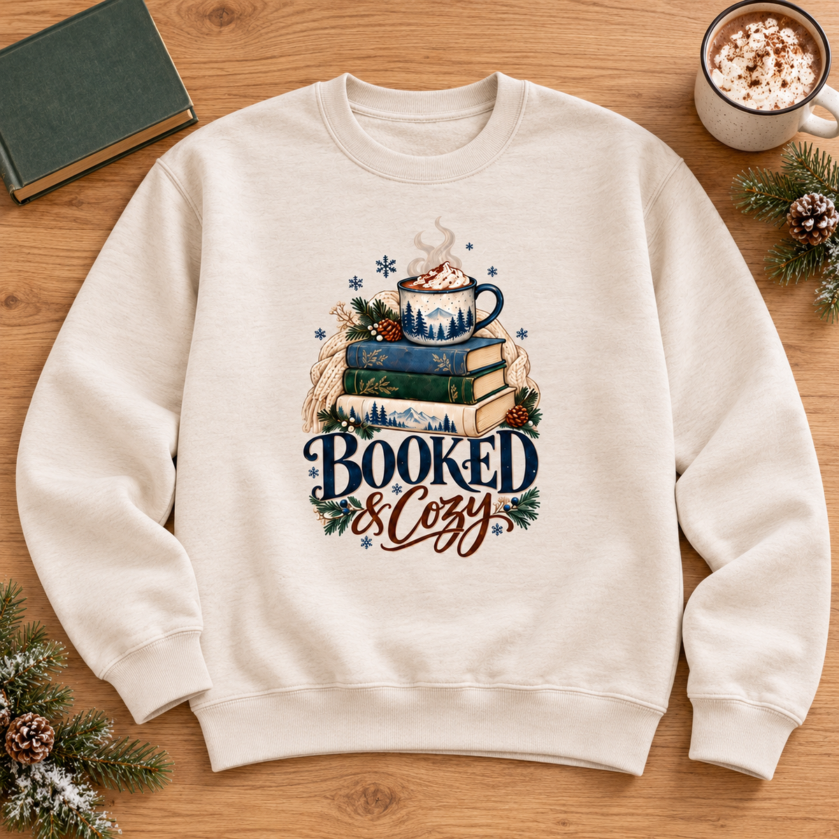 Booked & Cozy Book Lover Sweatshirt Sweatshirt Rose's Colored Designs Small
