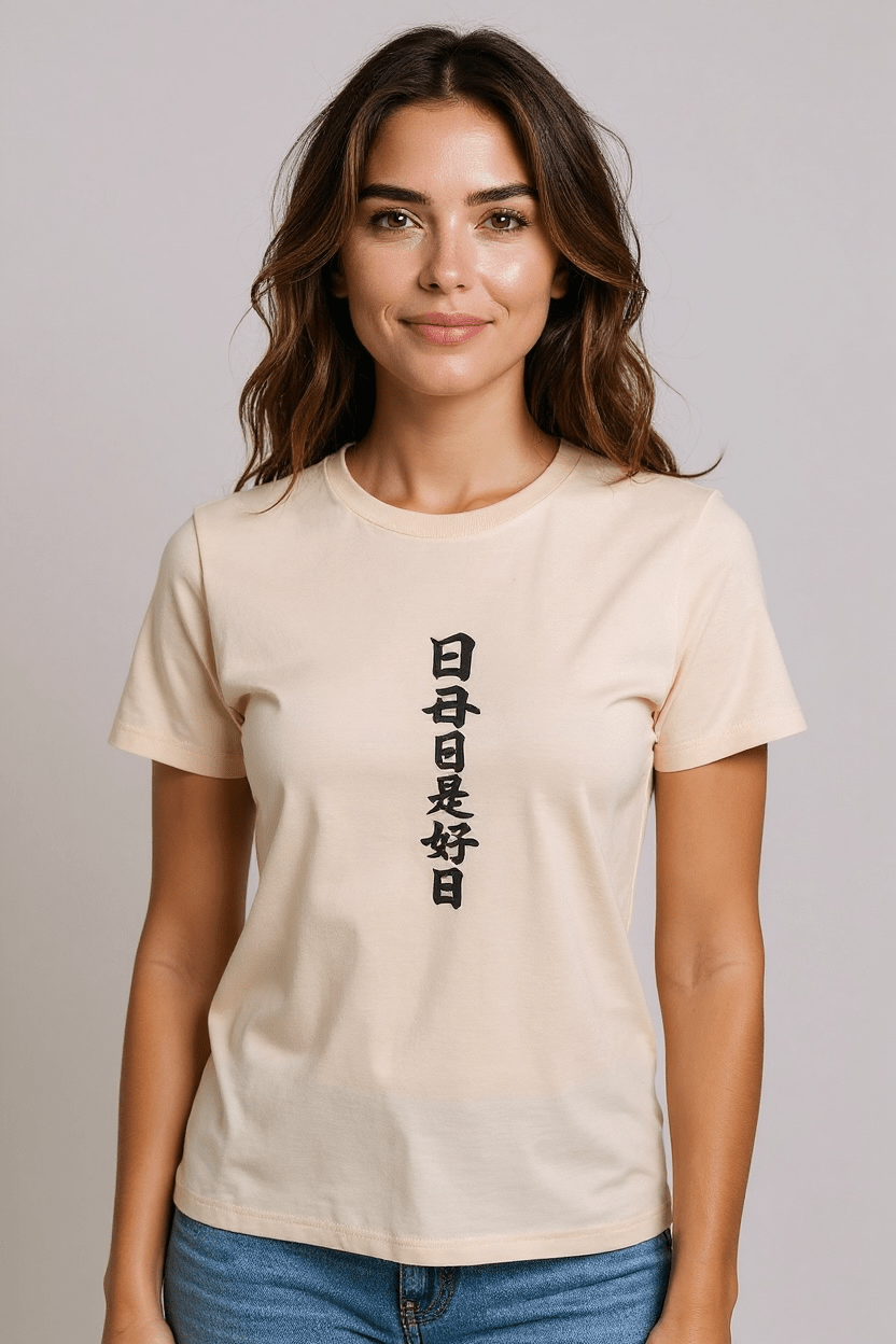 Every Day is a Good Day Tee – Japanese Calligraphy Inspired | Mindful Affirmation T-Shirt - Rose's Colored Designs