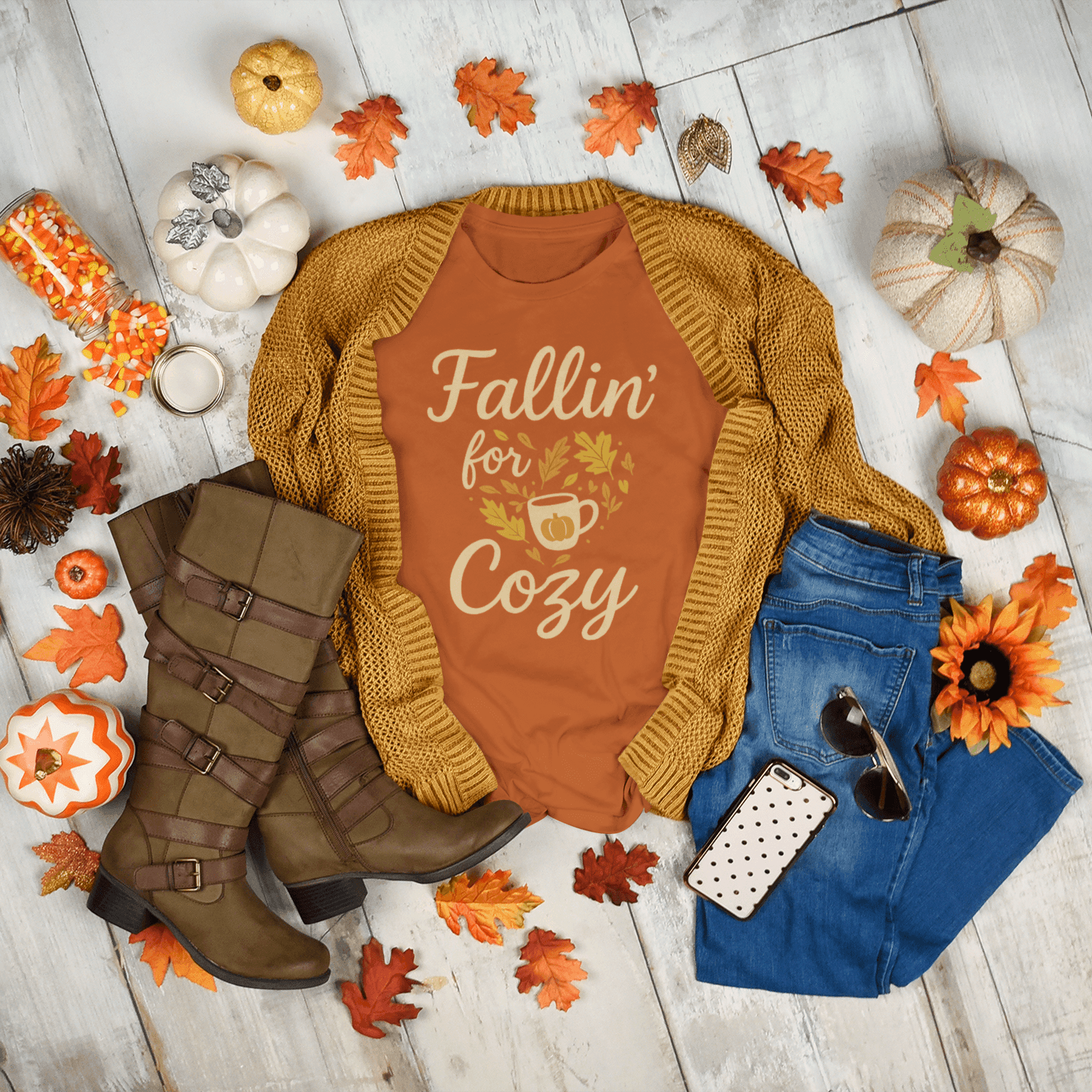 Fall for Cozy Tee Shirts & Tops Rose's Colored Designs