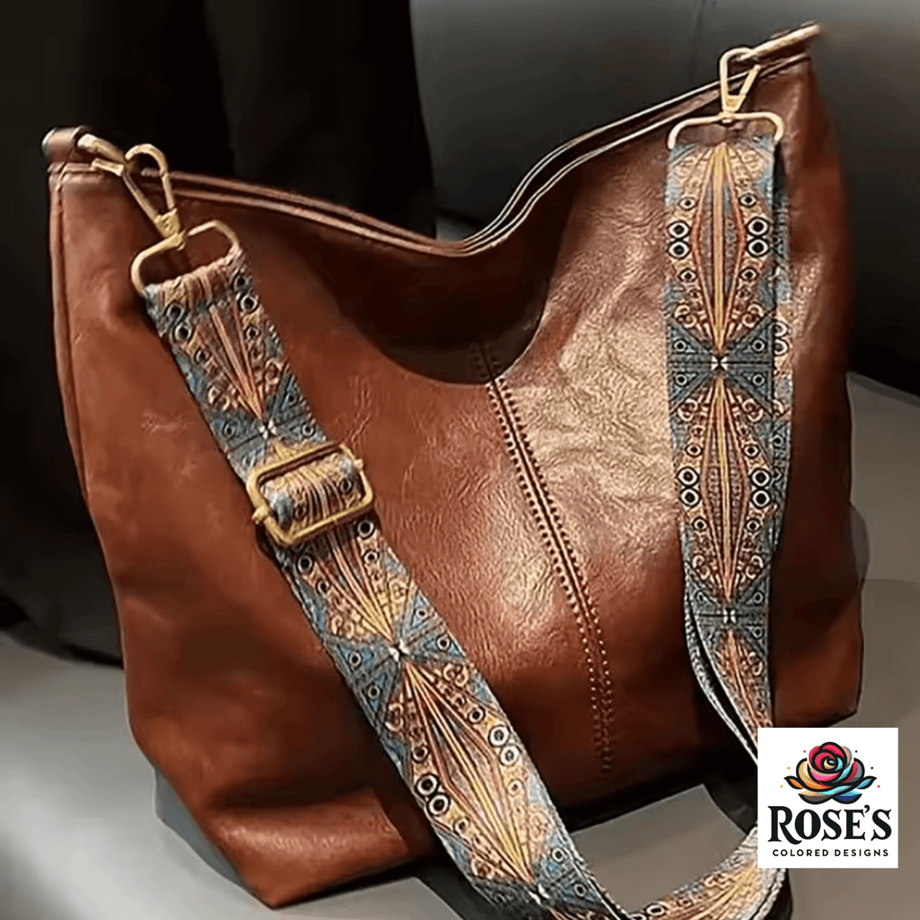 Hands-Free Crossbody Bag with BOHO Embroidered Strap - Grab and Go Bag, Perfect Shopping Companion Tote Rose's Colored Designs