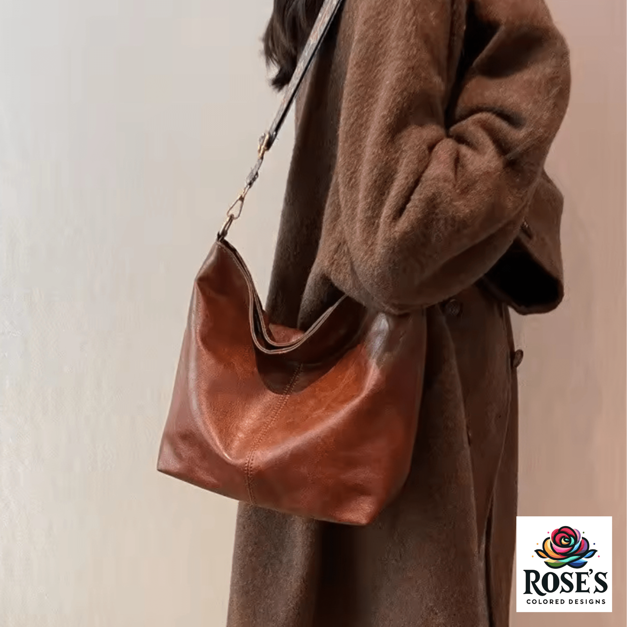 Hands-Free Crossbody Bag with BOHO Embroidered Strap - Grab and Go Bag, Perfect Shopping Companion Tote Rose's Colored Designs