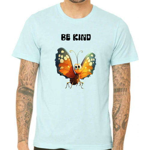 Be Kind Butterfly Tee – Soft Self-Care Graphic Shirt Tshirt Rose's Colored Designs Small Iced Teal