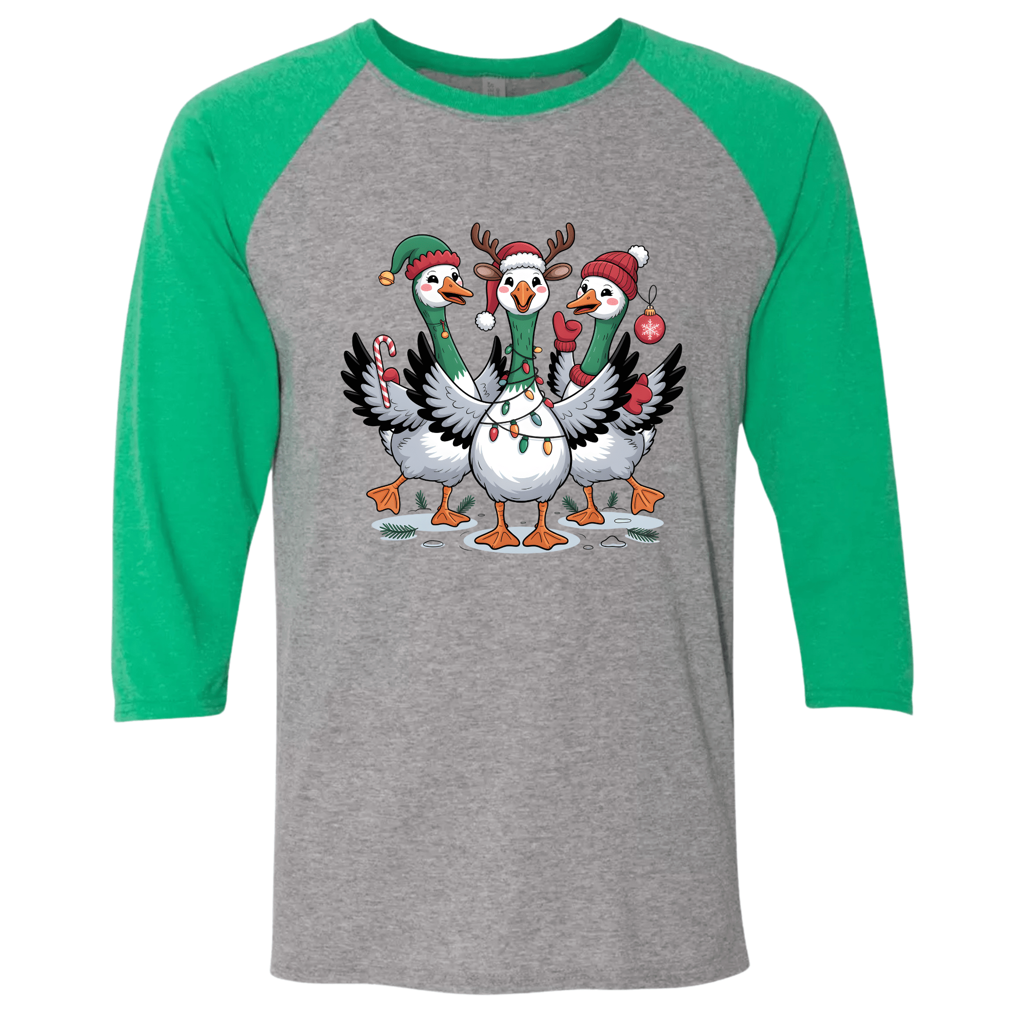 Merry Geese Crew Tee - Holiday Graphic Tee Tshirt Rose's Colored Designs Small Green