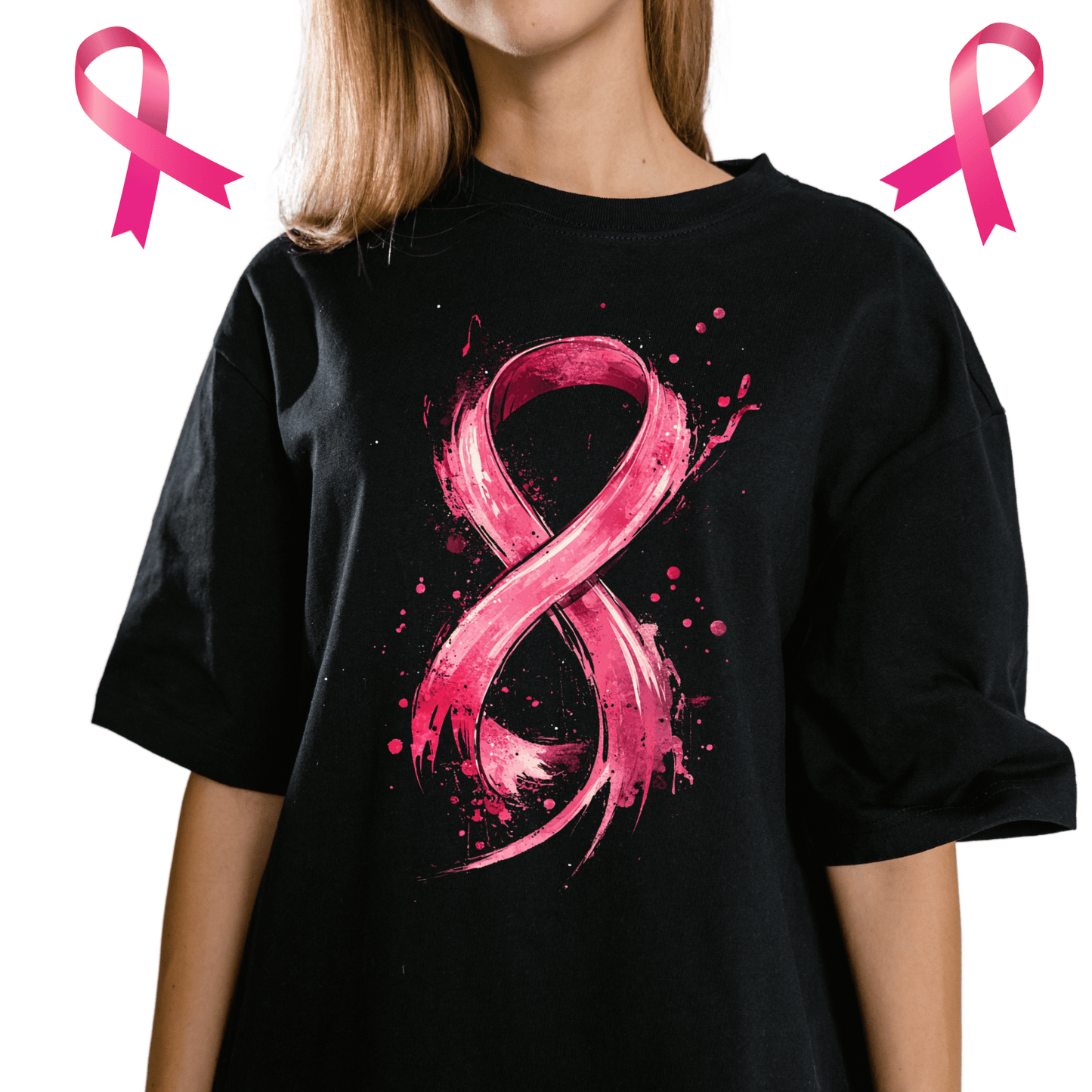 Painted Ribbon Breast Cancer Tshirt - Pink, Gray or Black - Rose's Colored Designs