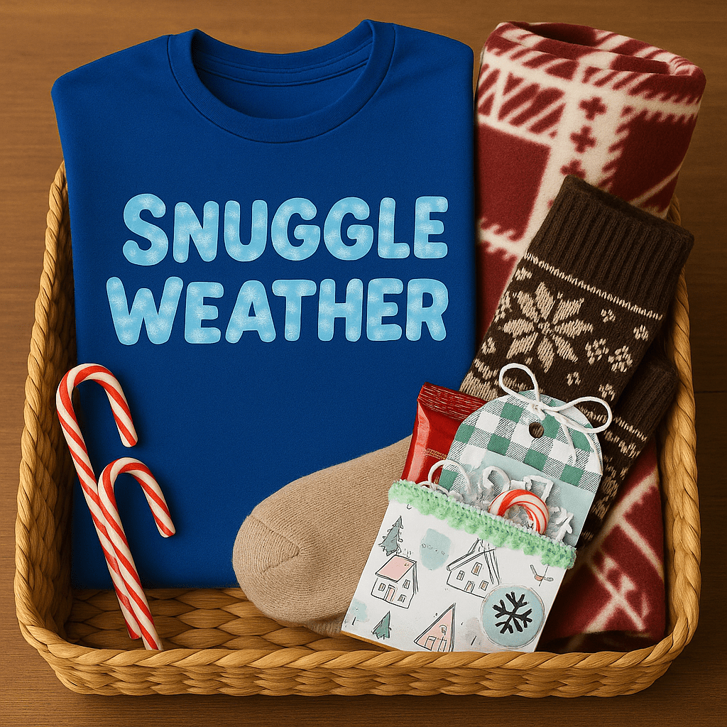 Snuggle Weather Tee - Comfy, Cozy Graphic Tee for Mama - Rose's Colored Designs