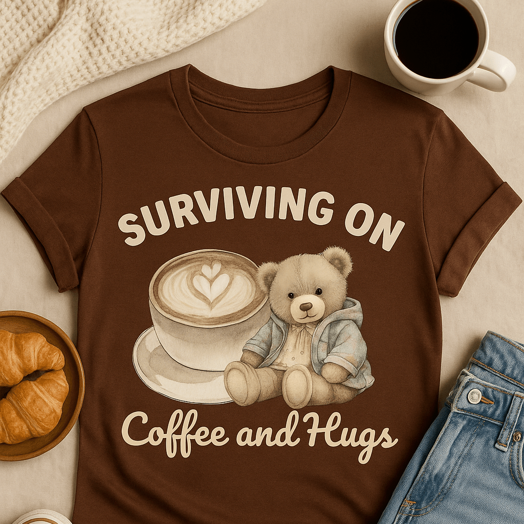 Surviving on Coffee and Hugs - Cozy Mama Crew Shirts & Tops Rose's Colored Designs Small
