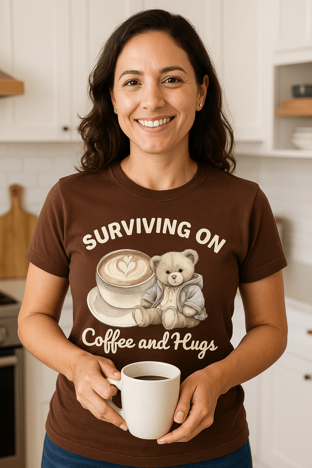 Surviving on Coffee and Hugs - Cozy Mama Crew Shirts & Tops Rose's Colored Designs