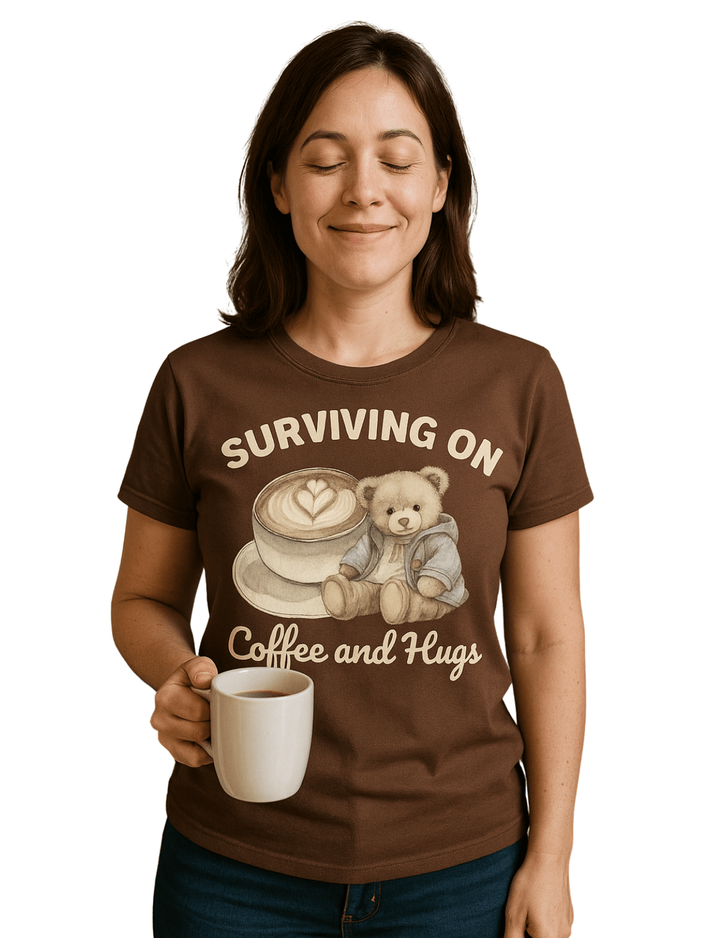 Surviving on Coffee and Hugs - Cozy Mama Crew Shirts & Tops Rose's Colored Designs