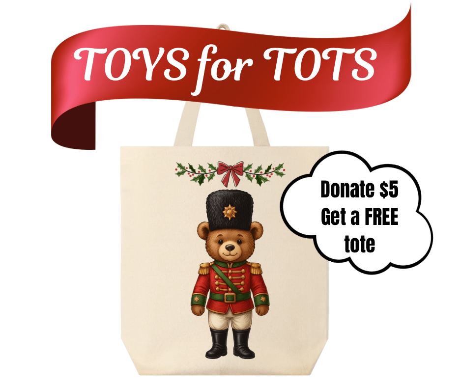 Toys for Tots Fundraiser – Free Tote with $5 Donation Tote Rose's Colored Designs