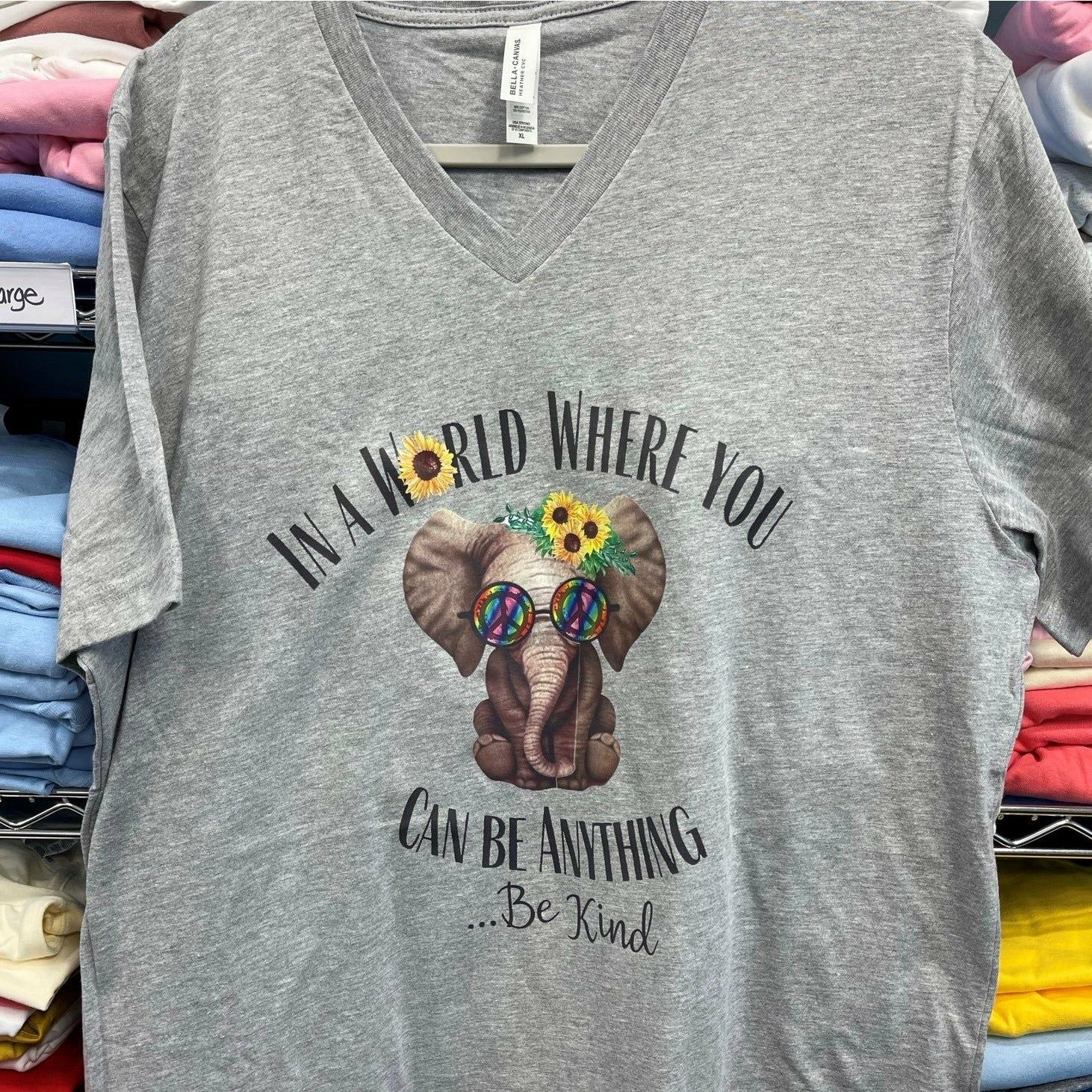 Be Kind Elephant Shirt Shirts & Tops Rose's Colored Designs Small Gray 