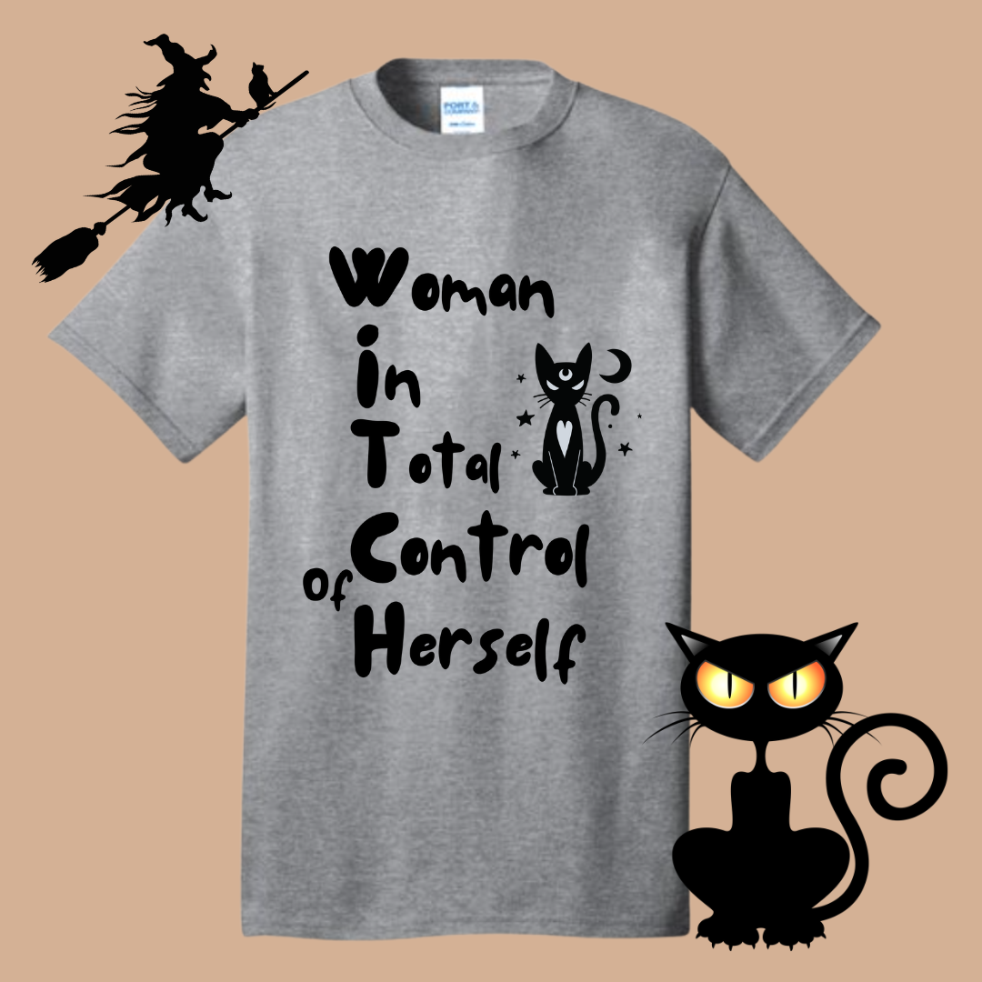 W.I.T.C.H. Woman In Total Control Graphic Tee Shirts & Tops Rose's Colored Designs Small Gray