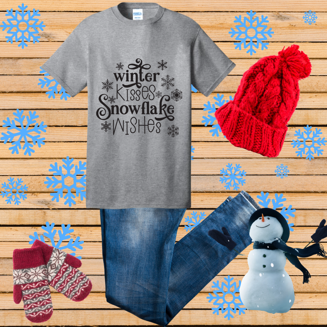 Winter Kisses Snowflake Wishes Shirts & Tops Rose's Colored Designs Medium Gray 