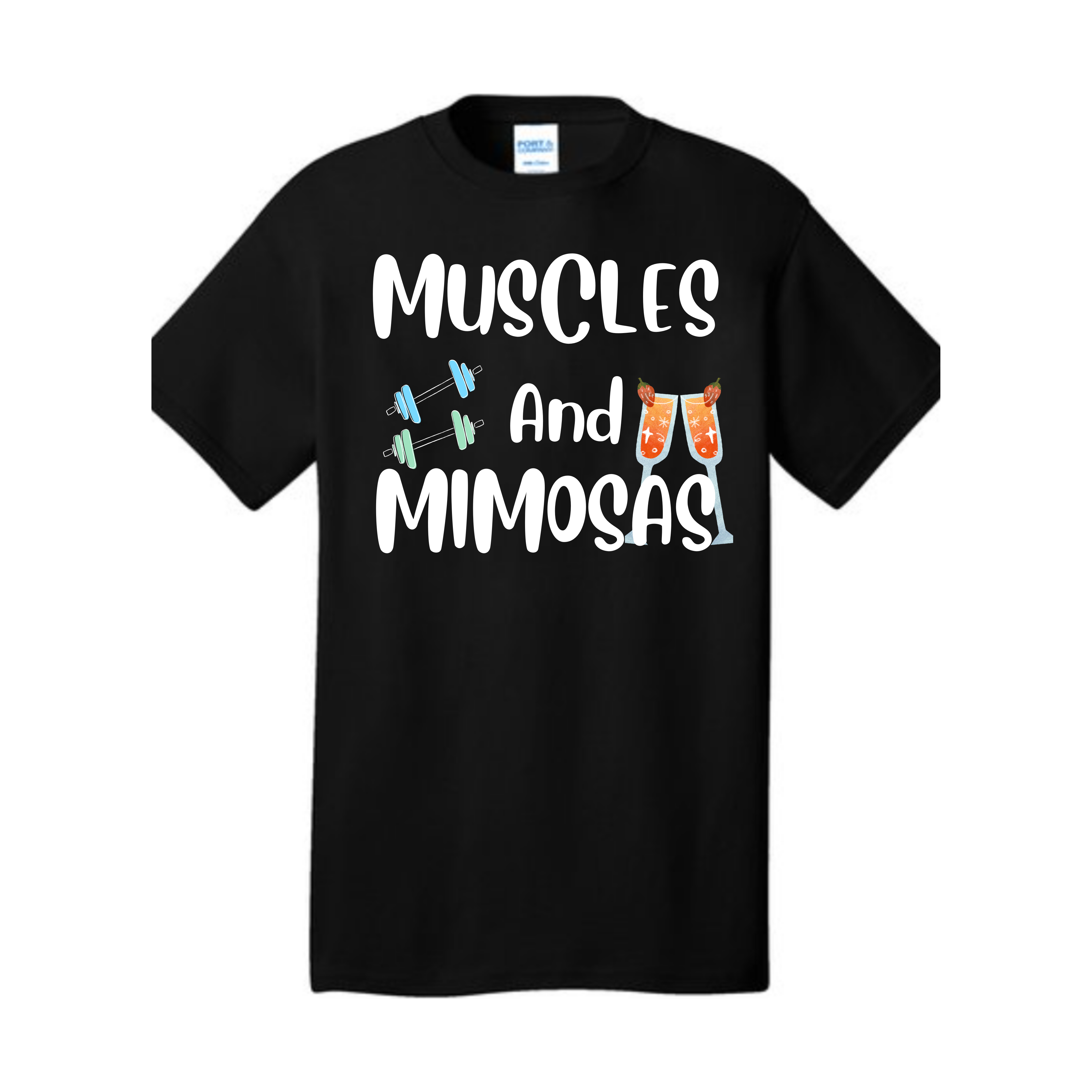 Muscles and Mimosas Tee Tshirt Rose's Colored Designs   