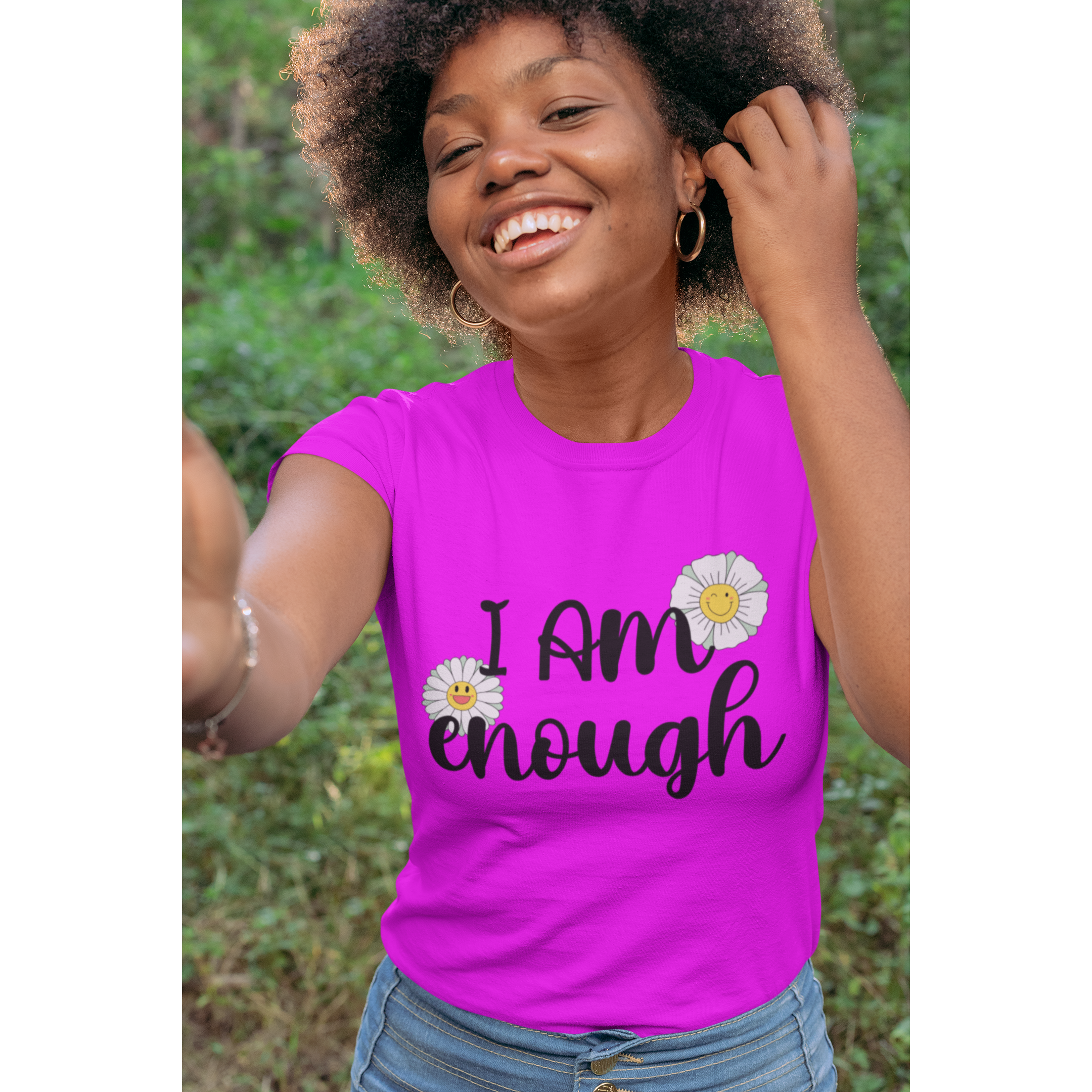 I am Enough - Flowers Shirt Tshirt Rose's Colored Designs Small Magenta 